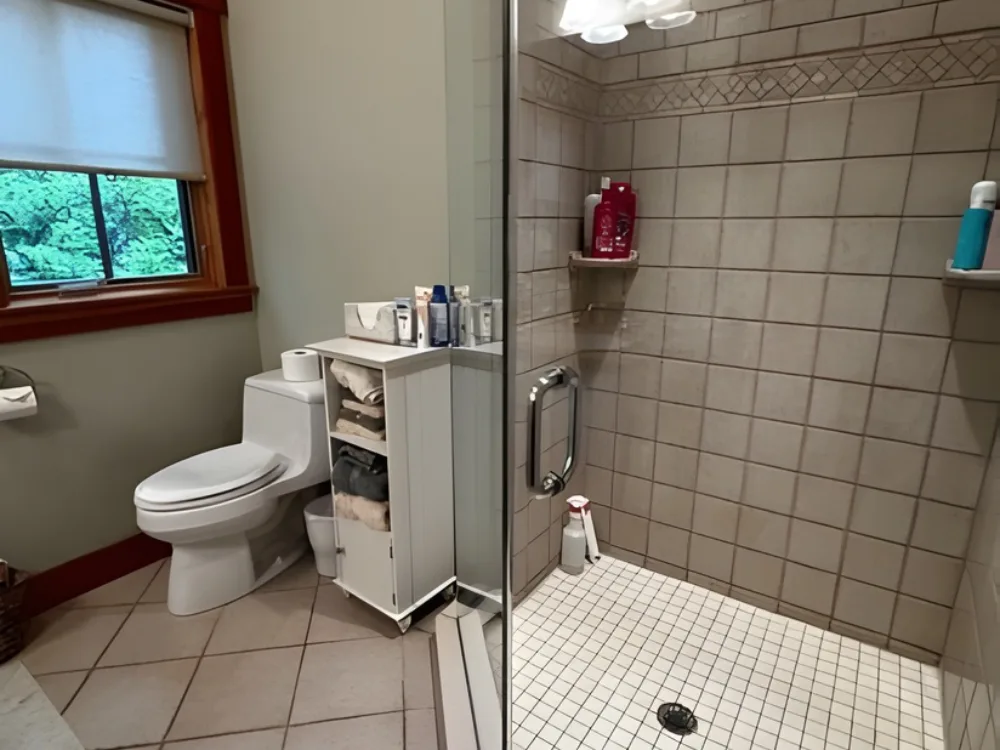 Bathroom deep cleaning highlighting shower area and glass enclosure.